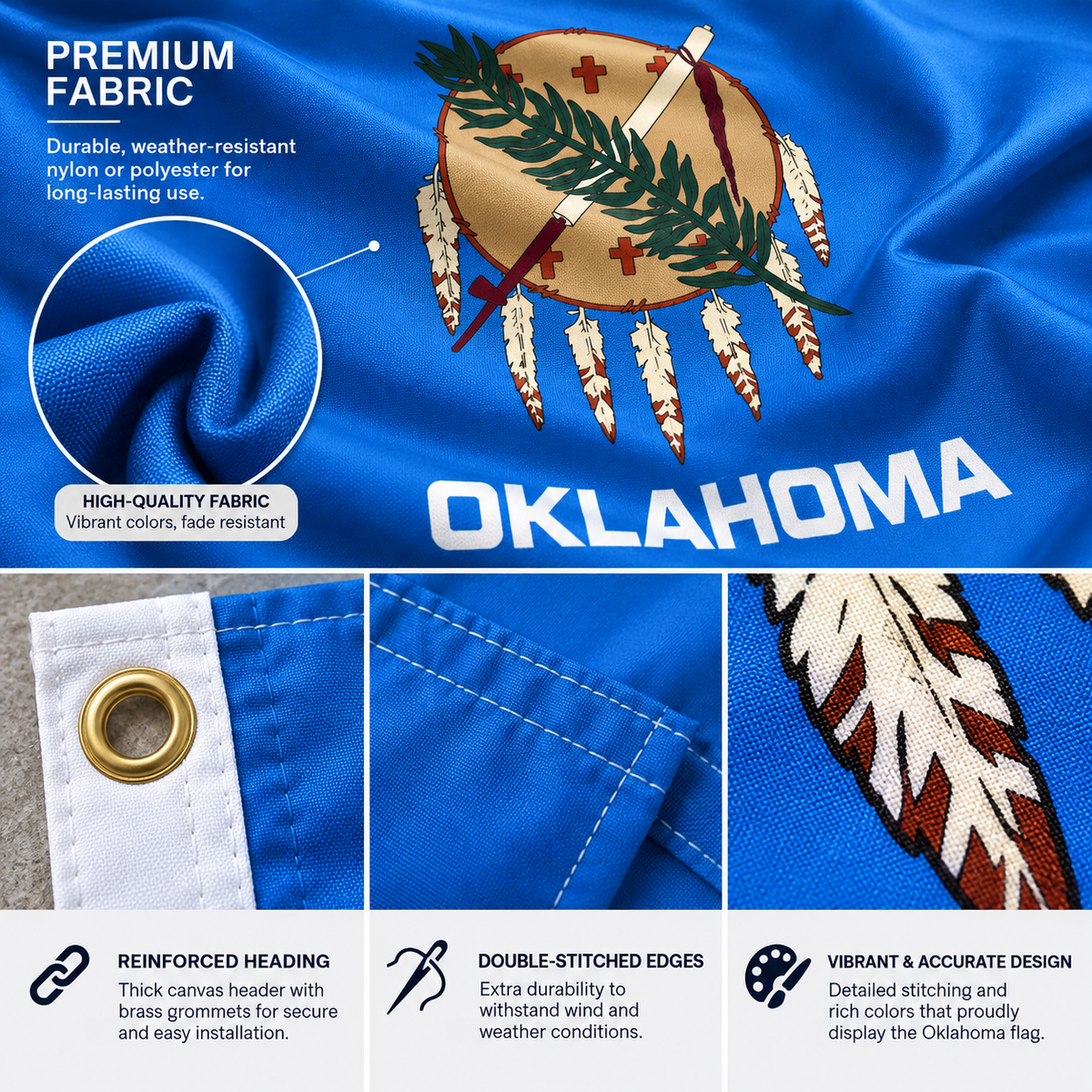 Nylon Oklahoma State Flag-3'x5' to 6x10'