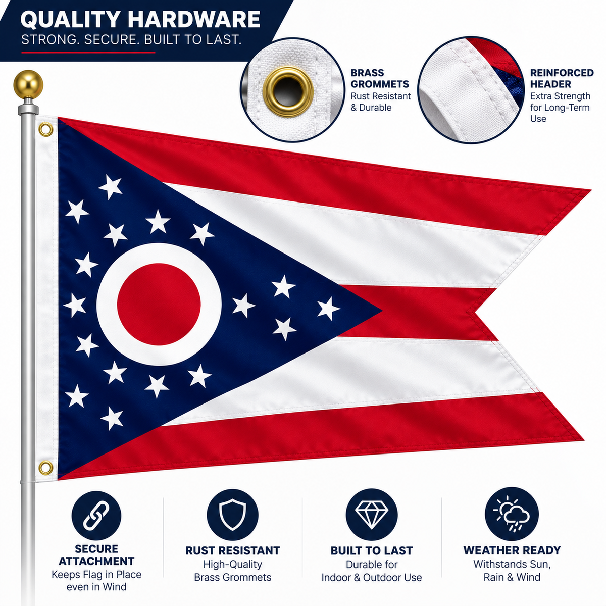 Nylon Ohio State Flag-3'x5' to 6x10'