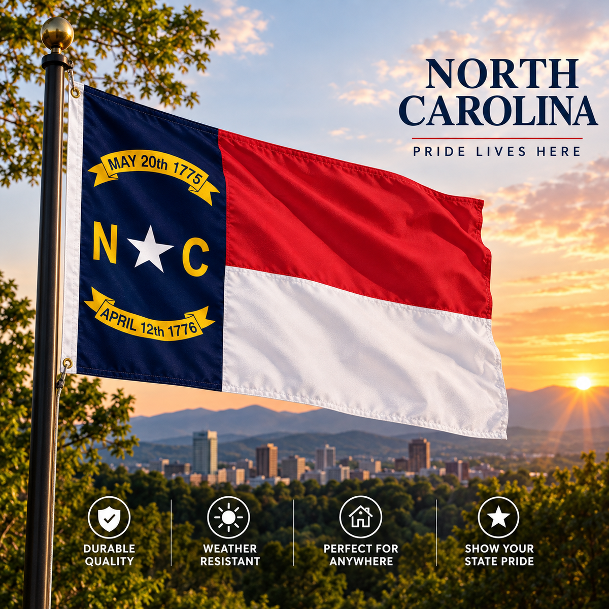 Nylon North Carolina State Flag-3'x5' to 6x10'