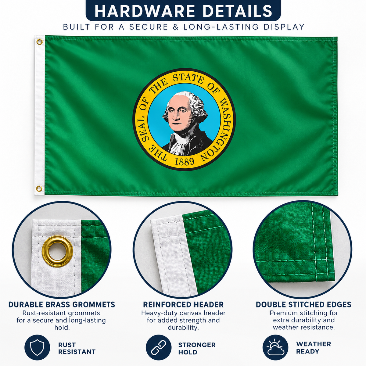 Nylon Washington State Flag-3'x5' to 6x10'