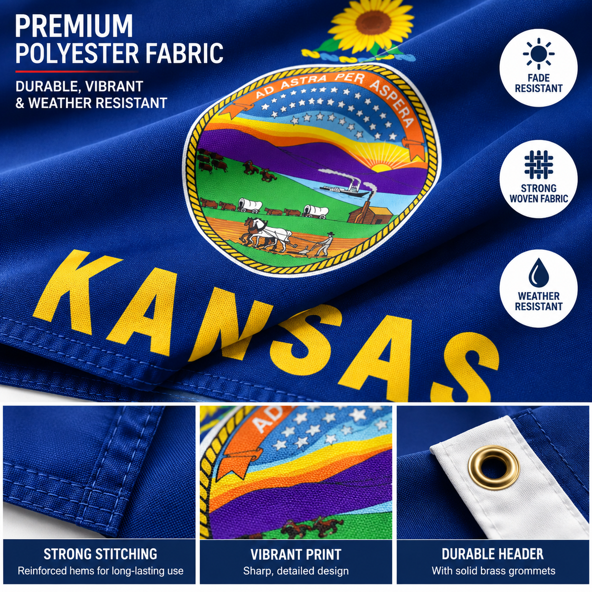 Nylon Kansas State Flag-3'x5' to 6x10'