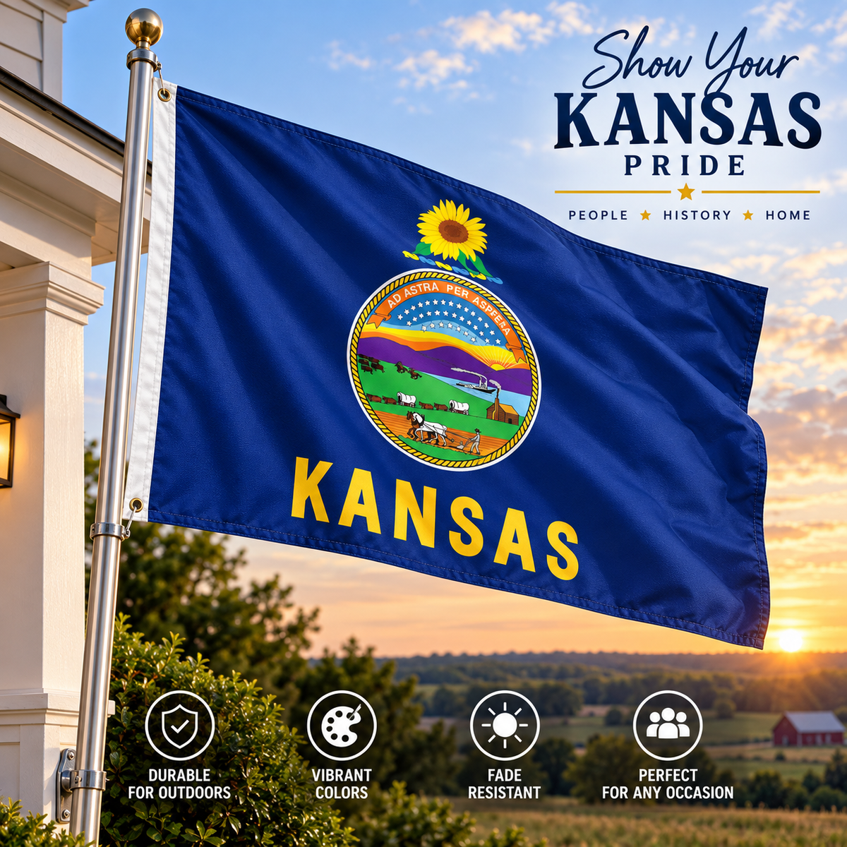 Nylon Kansas State Flag-3'x5' to 6x10'