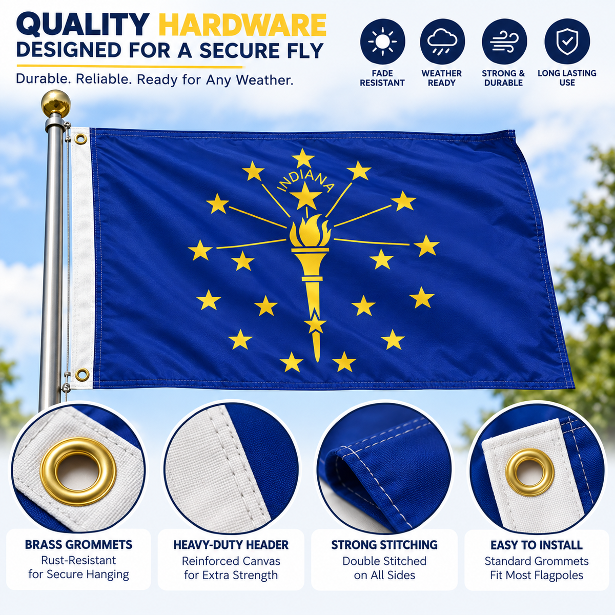 Nylon Indiana State Flag-3'x5' to 6x10'