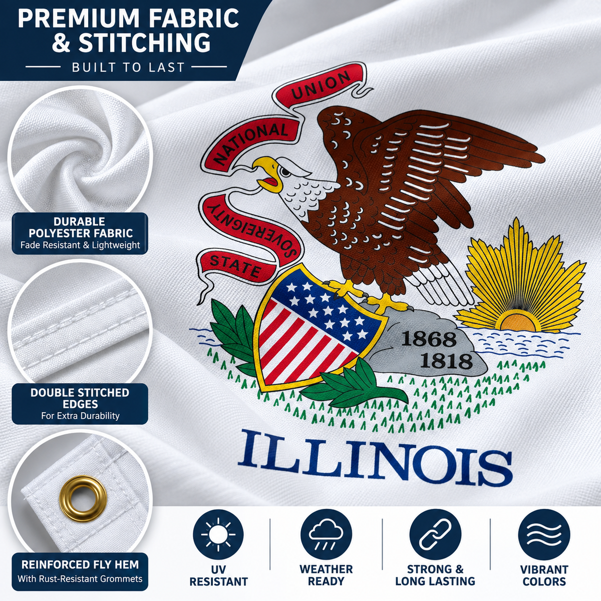 Nylon Illinois State Flag-3'x5' to 6x10'