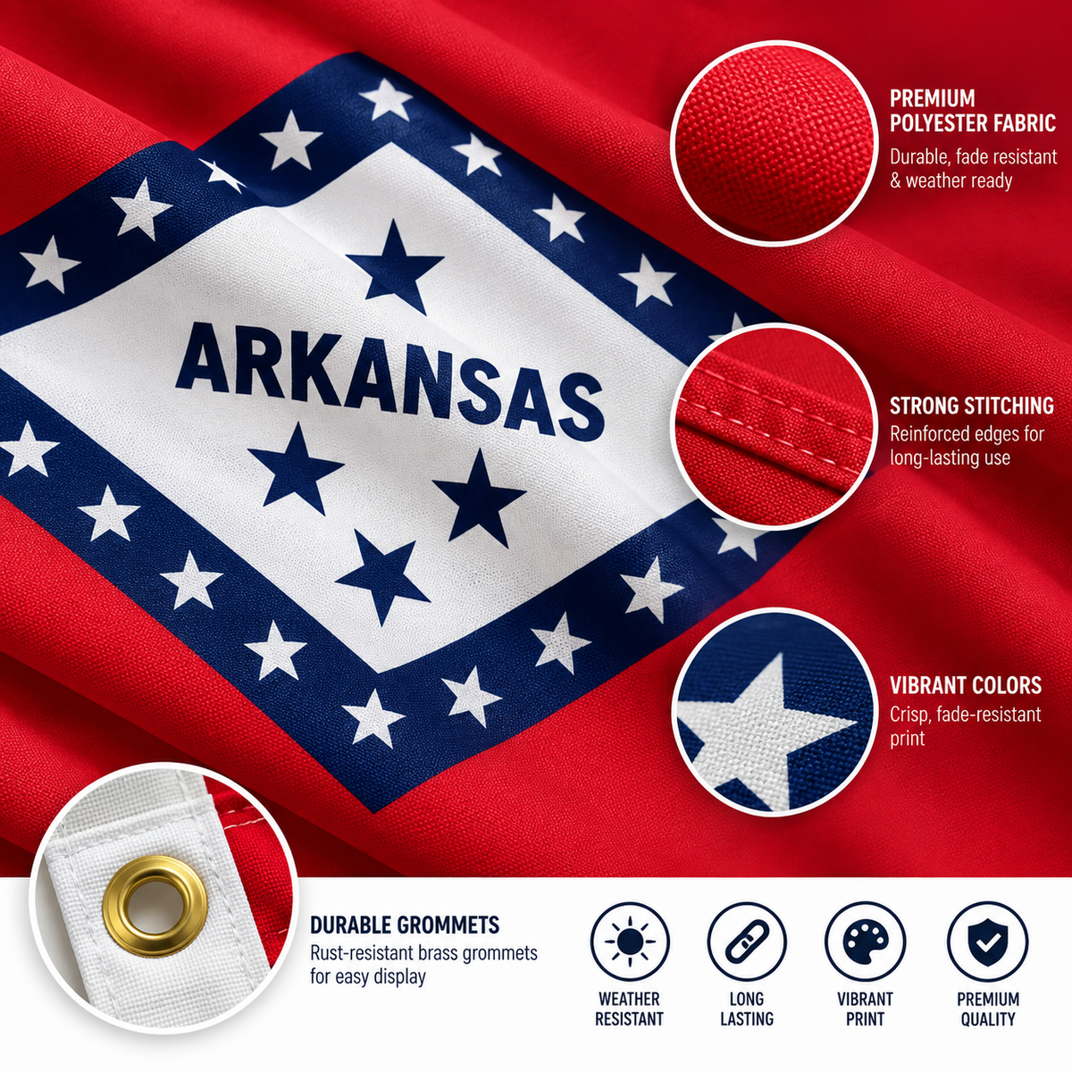 Nylon Arkansas State Flag-3'x5' to 6x10'