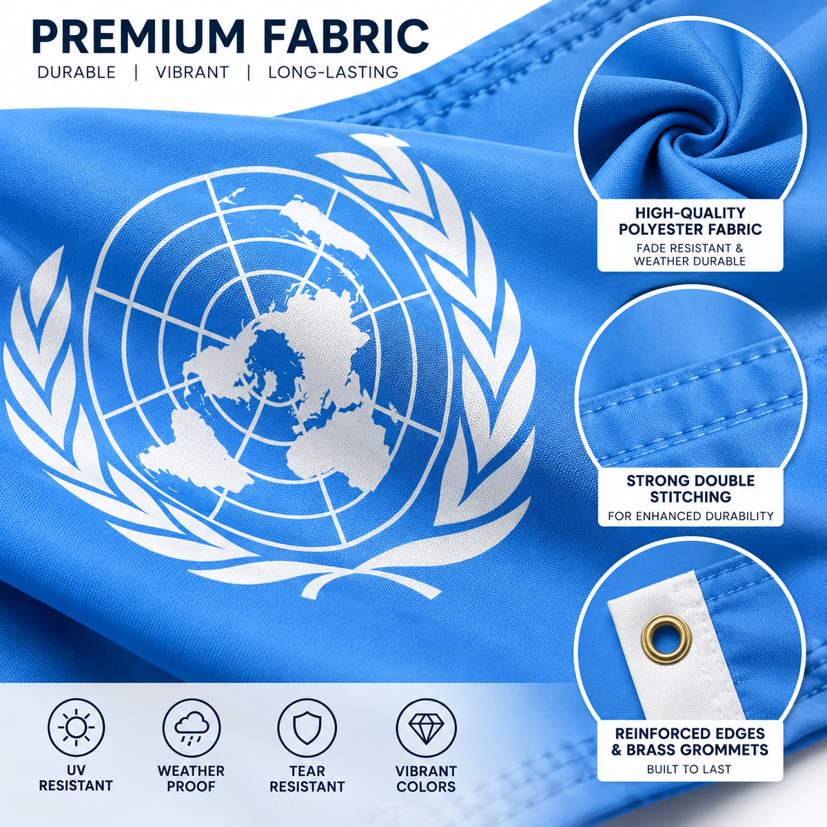 United Nations Flag 2'x3' to 5'x8' Nylon