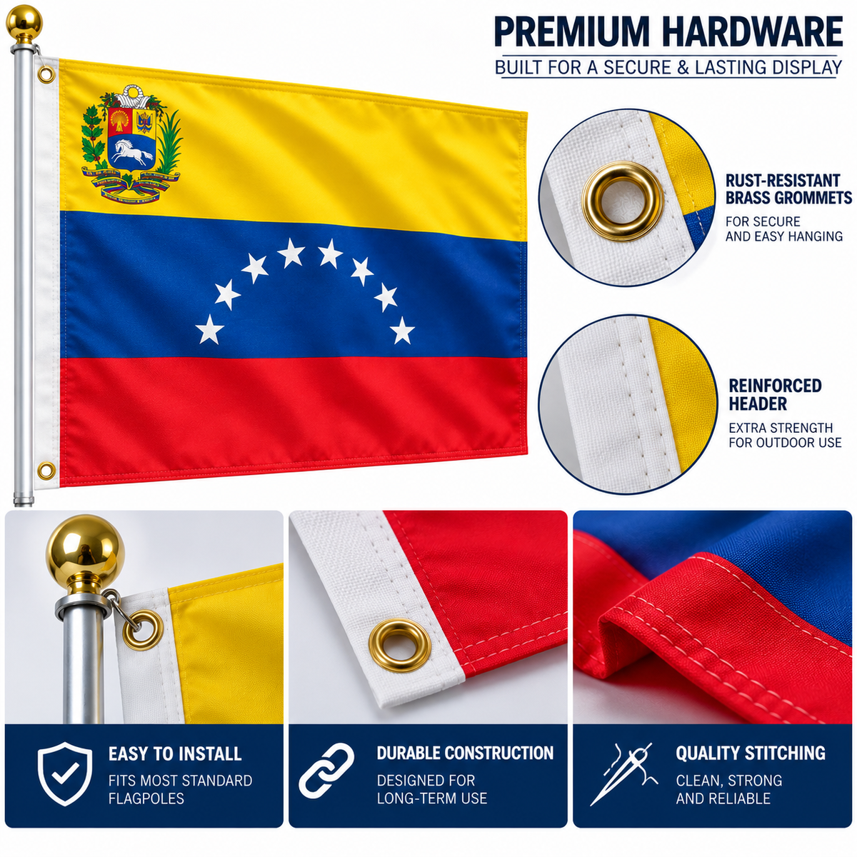 Venezuela Flag 2'x3' to 5'x8' Nylon