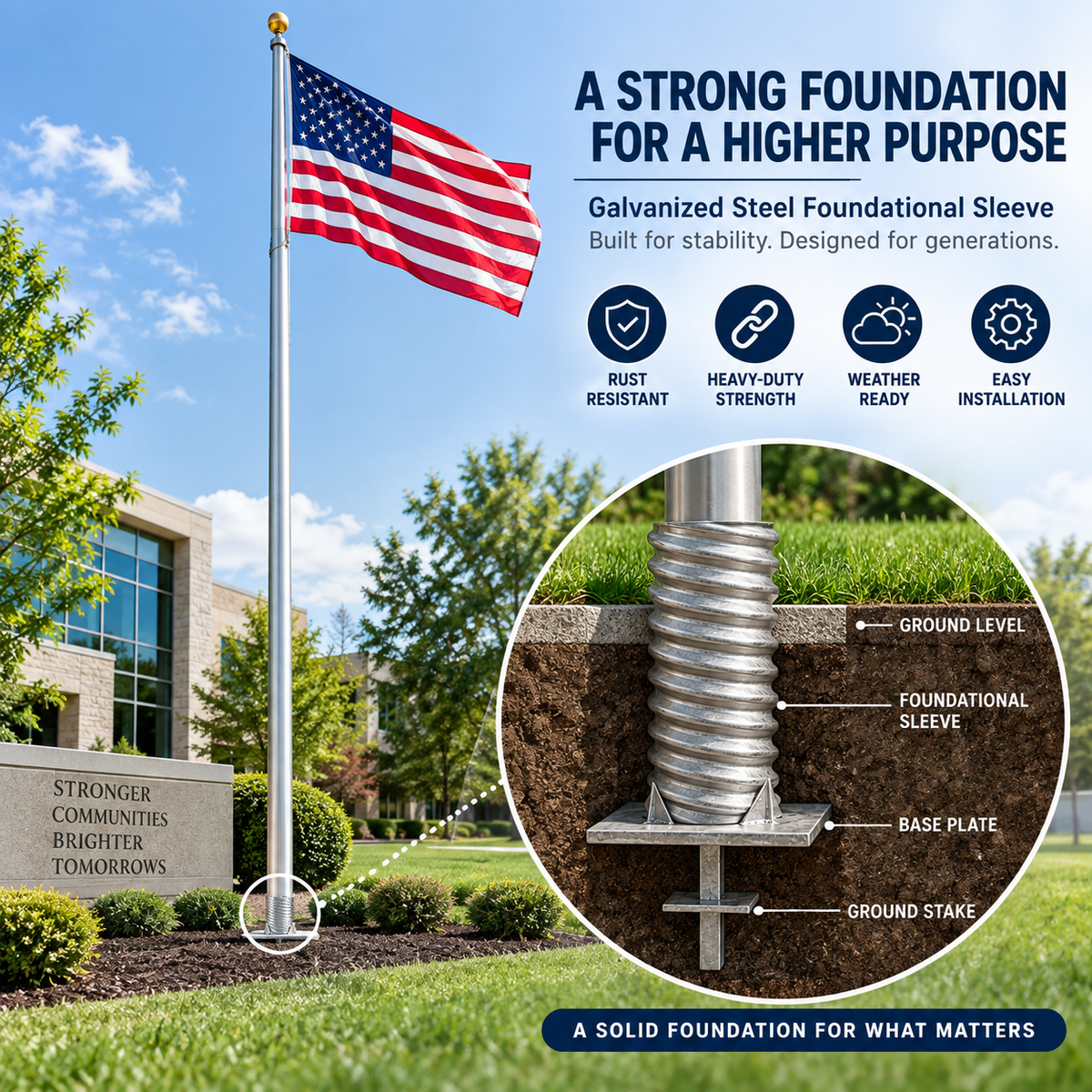 Galvanized Steel Flagpole Foundation Sleeve