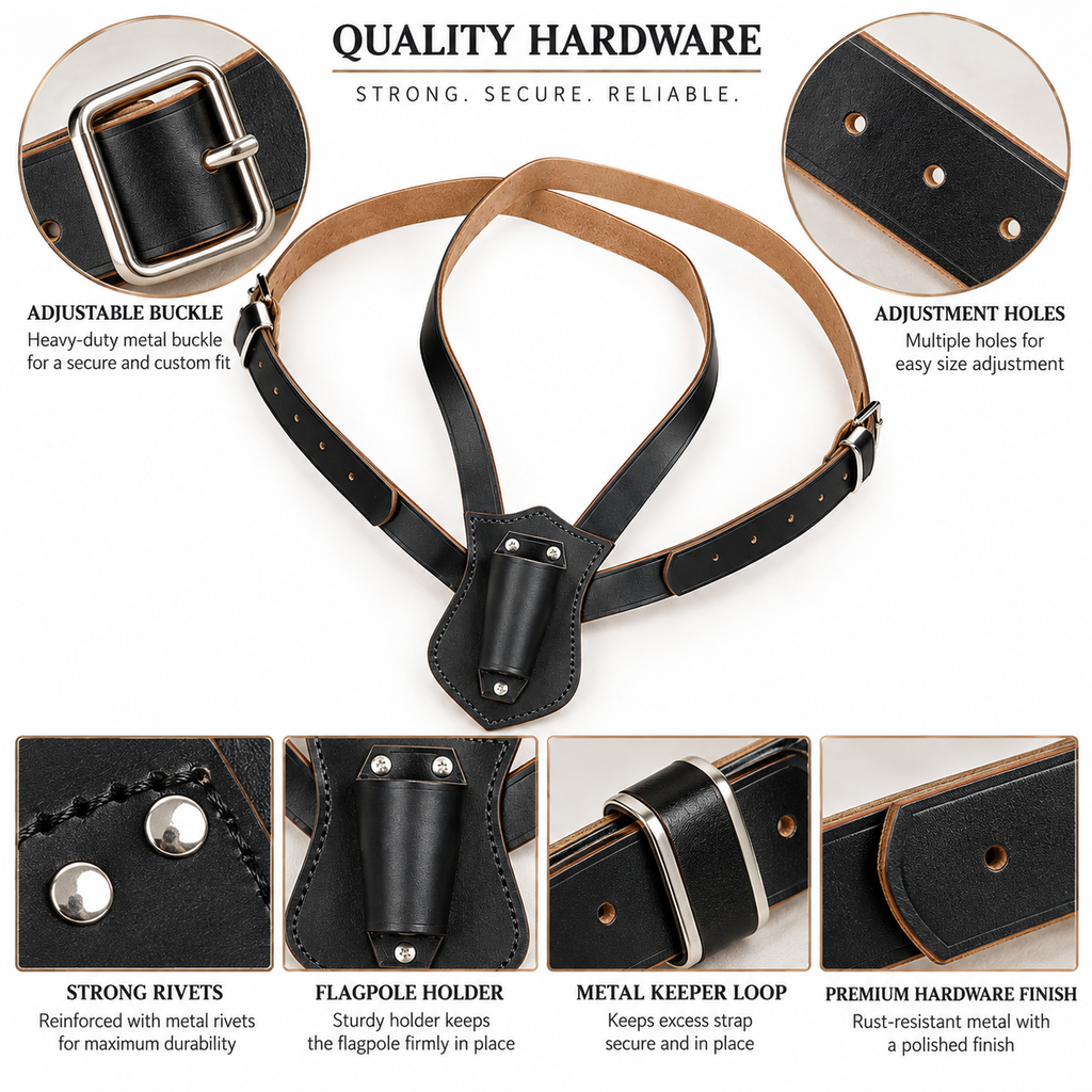 Double Strap Leather Flagpole Belt