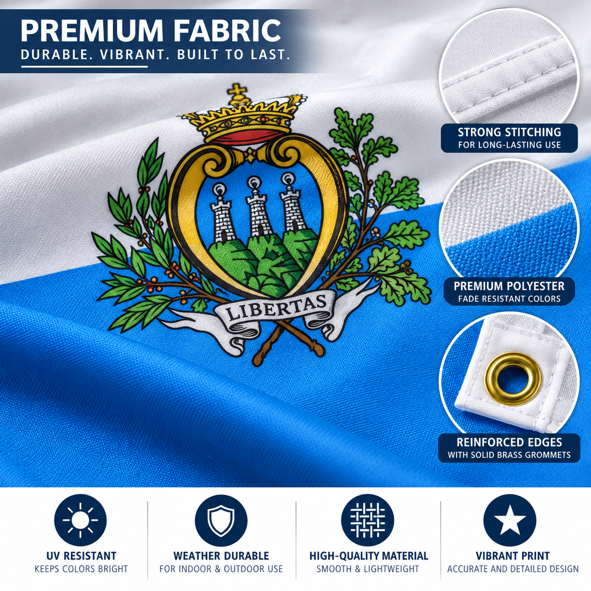 San Marino Flag 2'x3' to 5'x8' Nylon