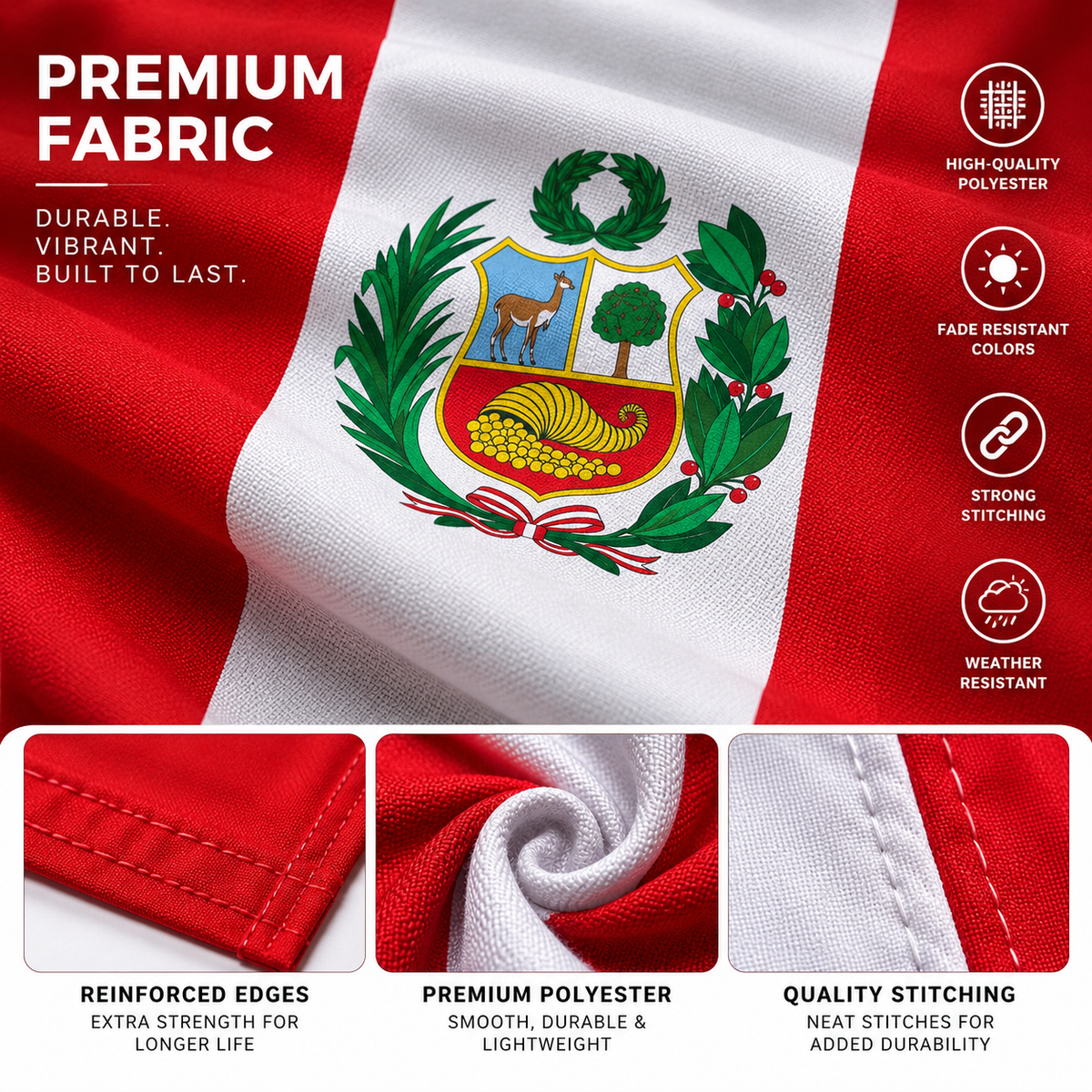 Peru Flag 2'x3' to 5'x8' Nylon
