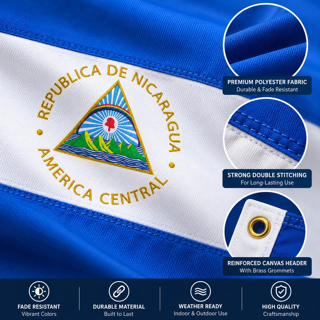 Nicaragua Flag 2'x3' to 5'x8' Nylon