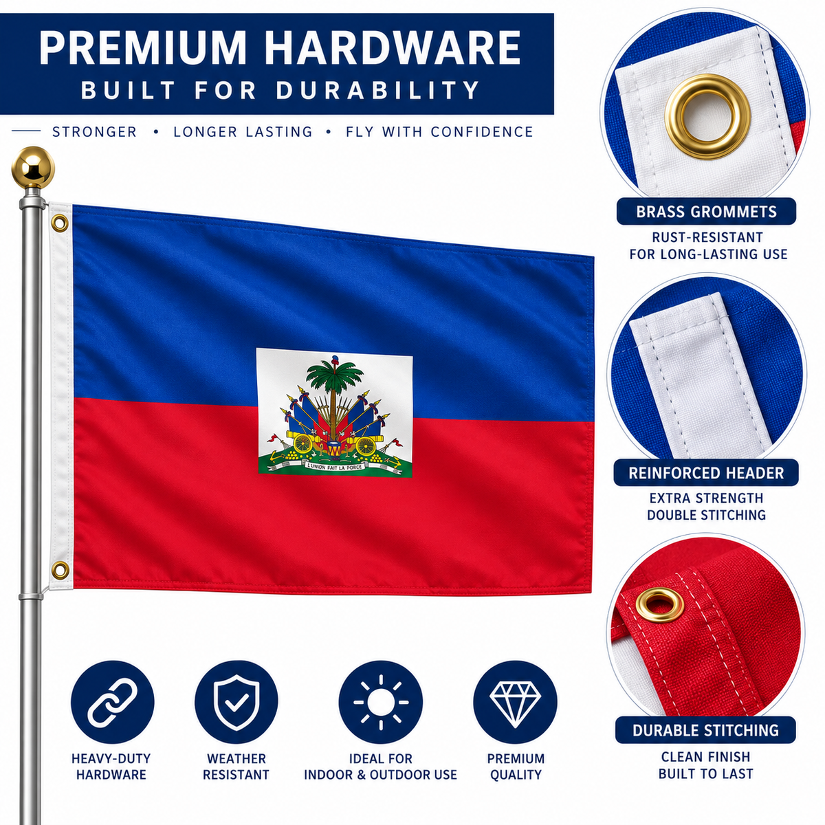 Haiti Flag 2'x3' to 5'x8' Nylon