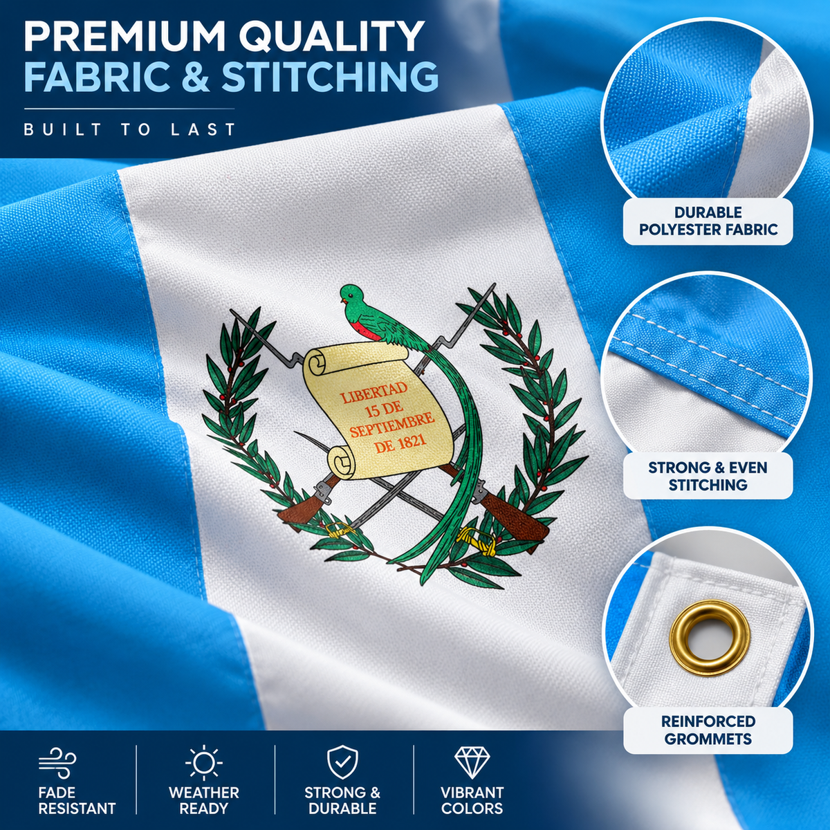Guatemala Flag 2'x3' to 5'x8' Nylon