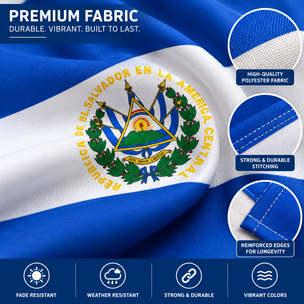 El Salvador Flag 2'x3' to 5'x8' Nylon