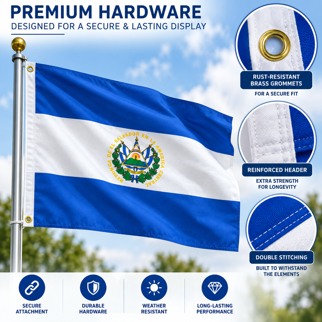 El Salvador Flag 2'x3' to 5'x8' Nylon