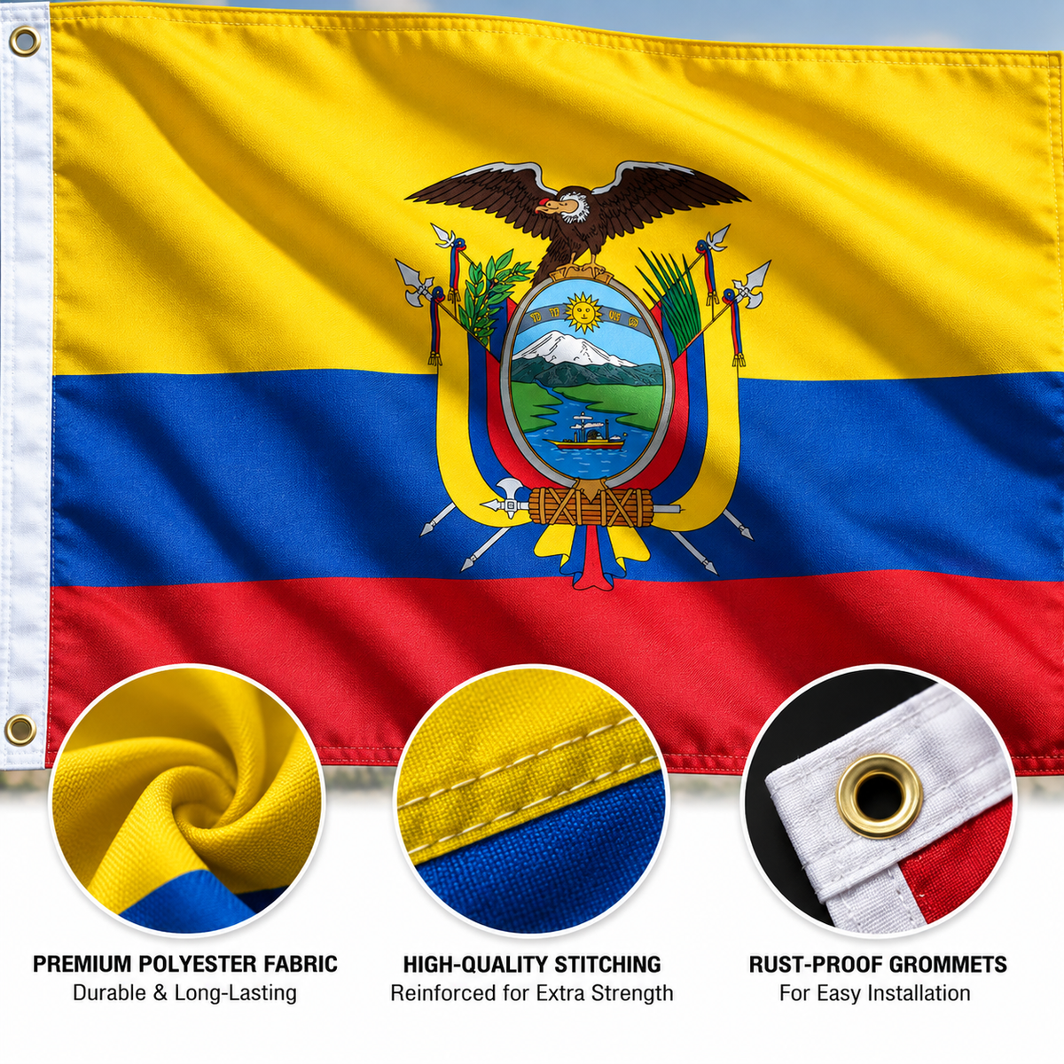 Ecuador Flag 2'x3' to 5'x8' Nylon