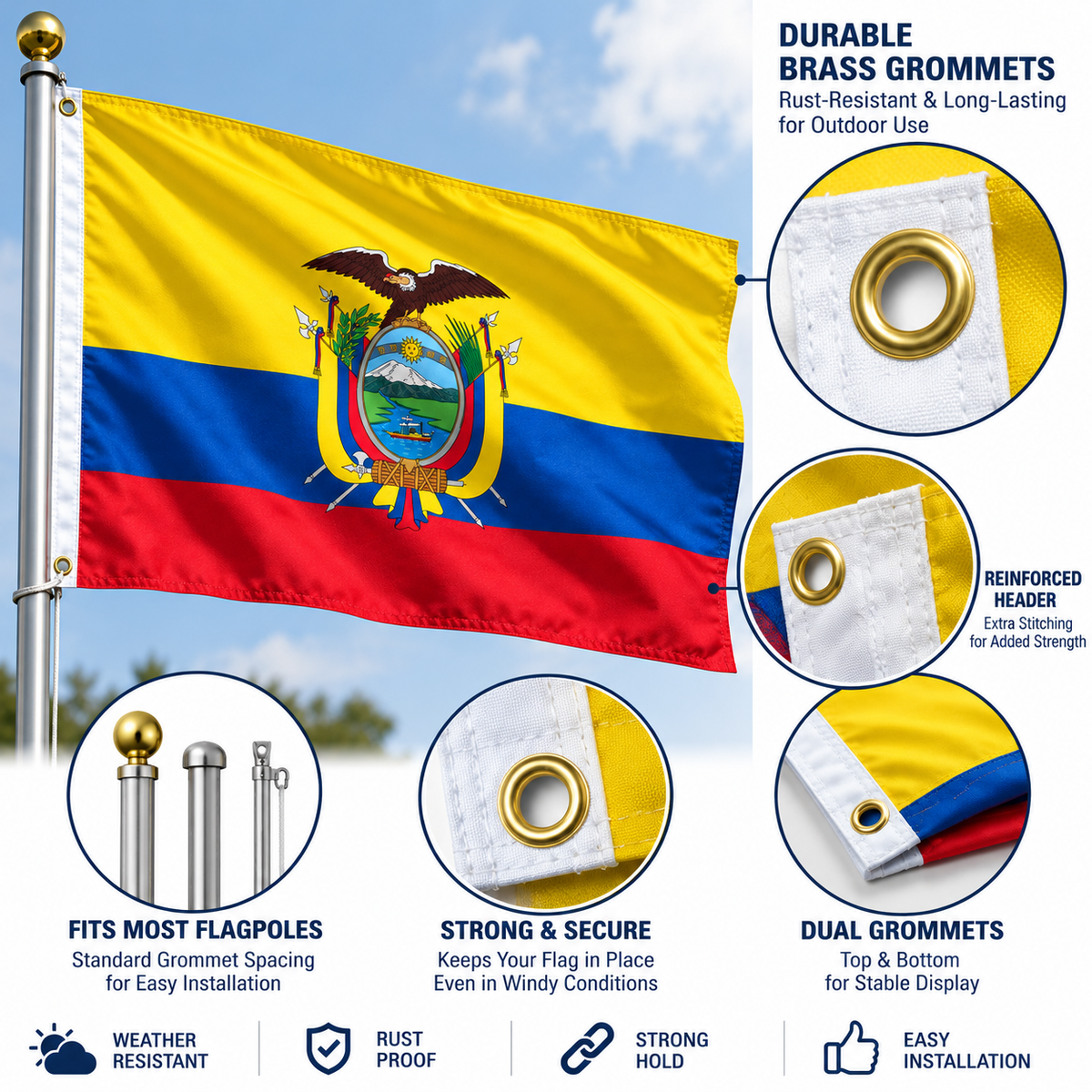 Ecuador Flag 2'x3' to 5'x8' Nylon
