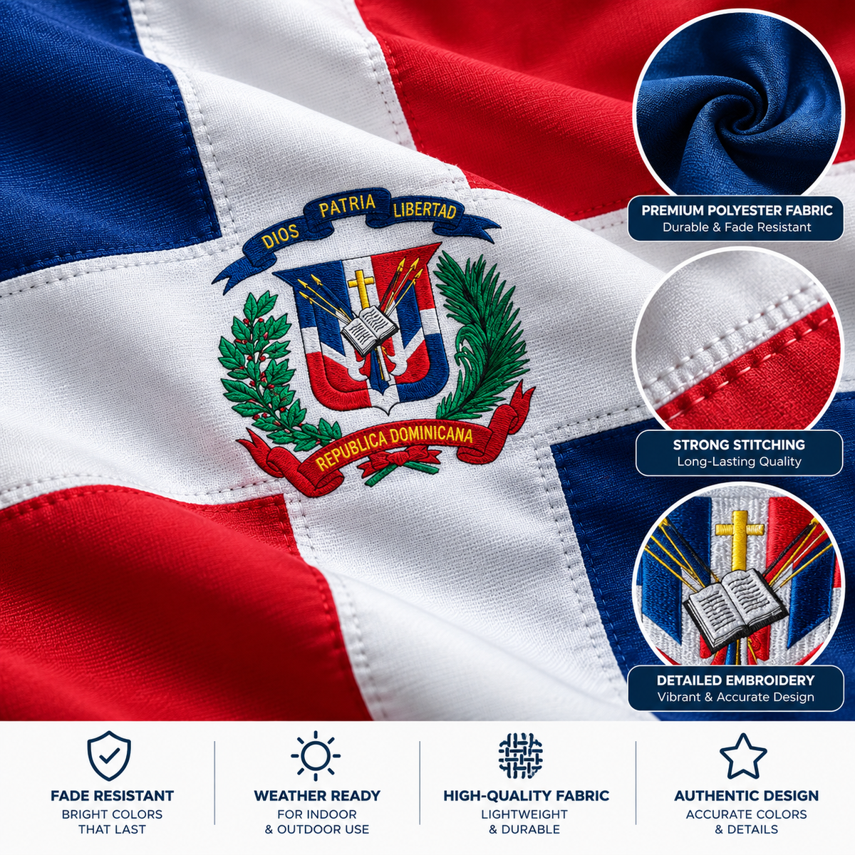 Dominican Republic Flag 2'x3' to 5'x8' Nylon