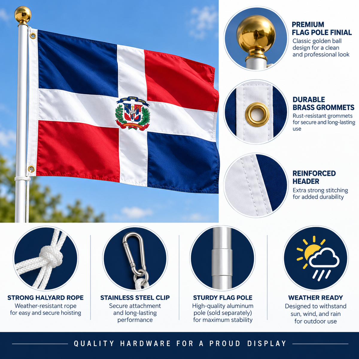 Dominican Republic Flag 2'x3' to 5'x8' Nylon