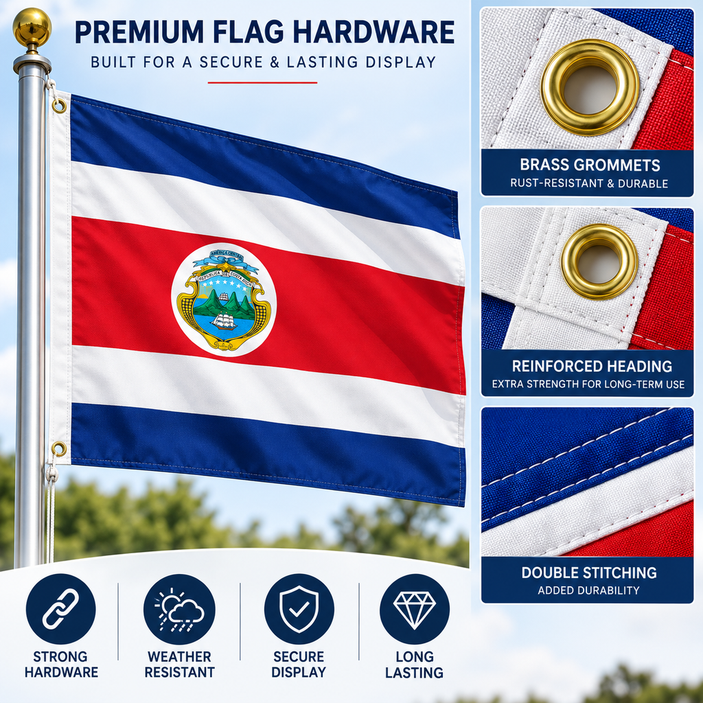 Costa Rica Flag 2'x3' to 5'x8' Nylon