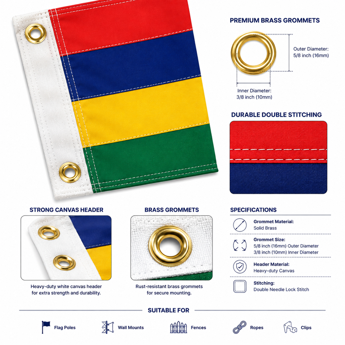 Mauritius Flag 2'x3' to 5'x8' Nylon