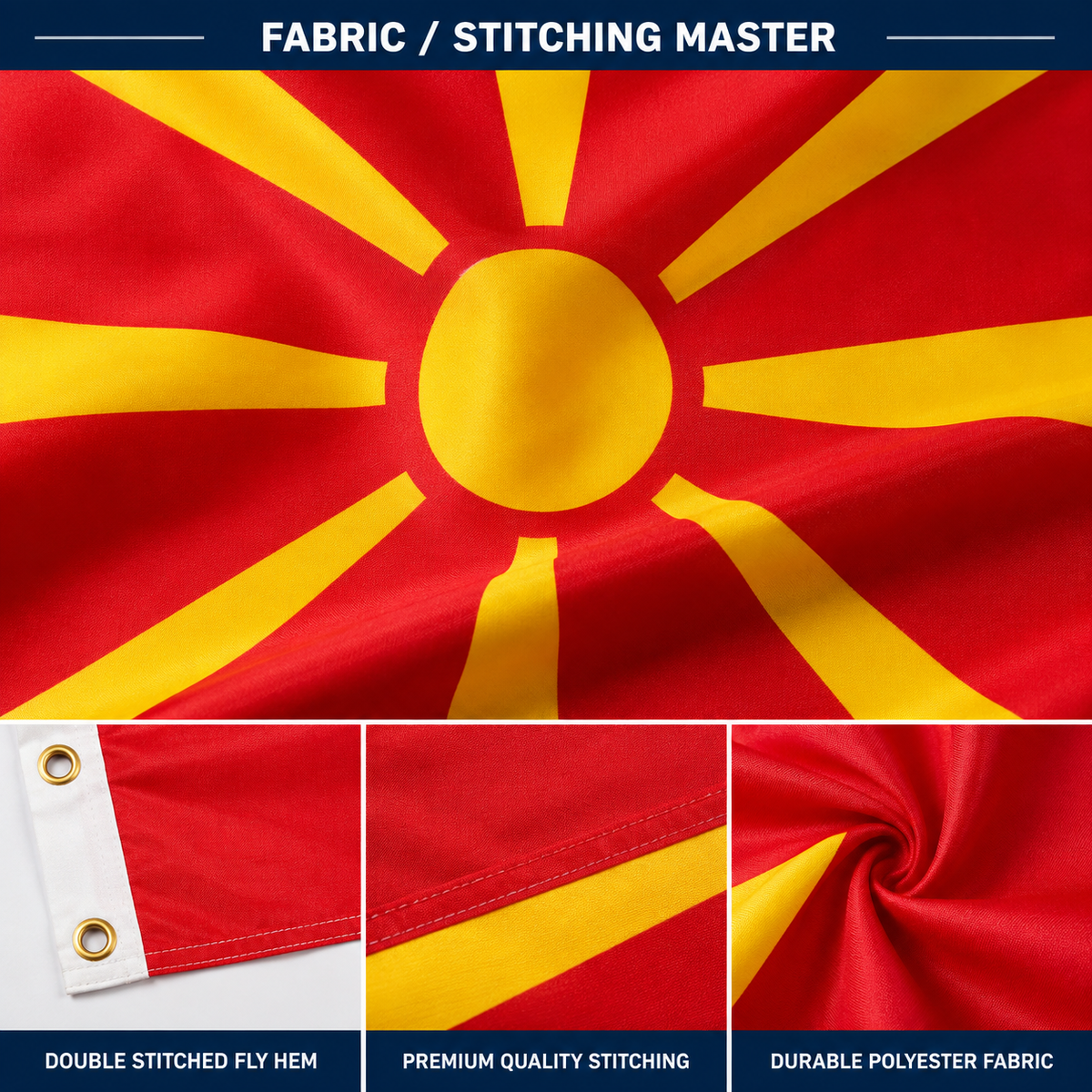 Macedonia Flag 2'x3' to 5'x8' Nylon