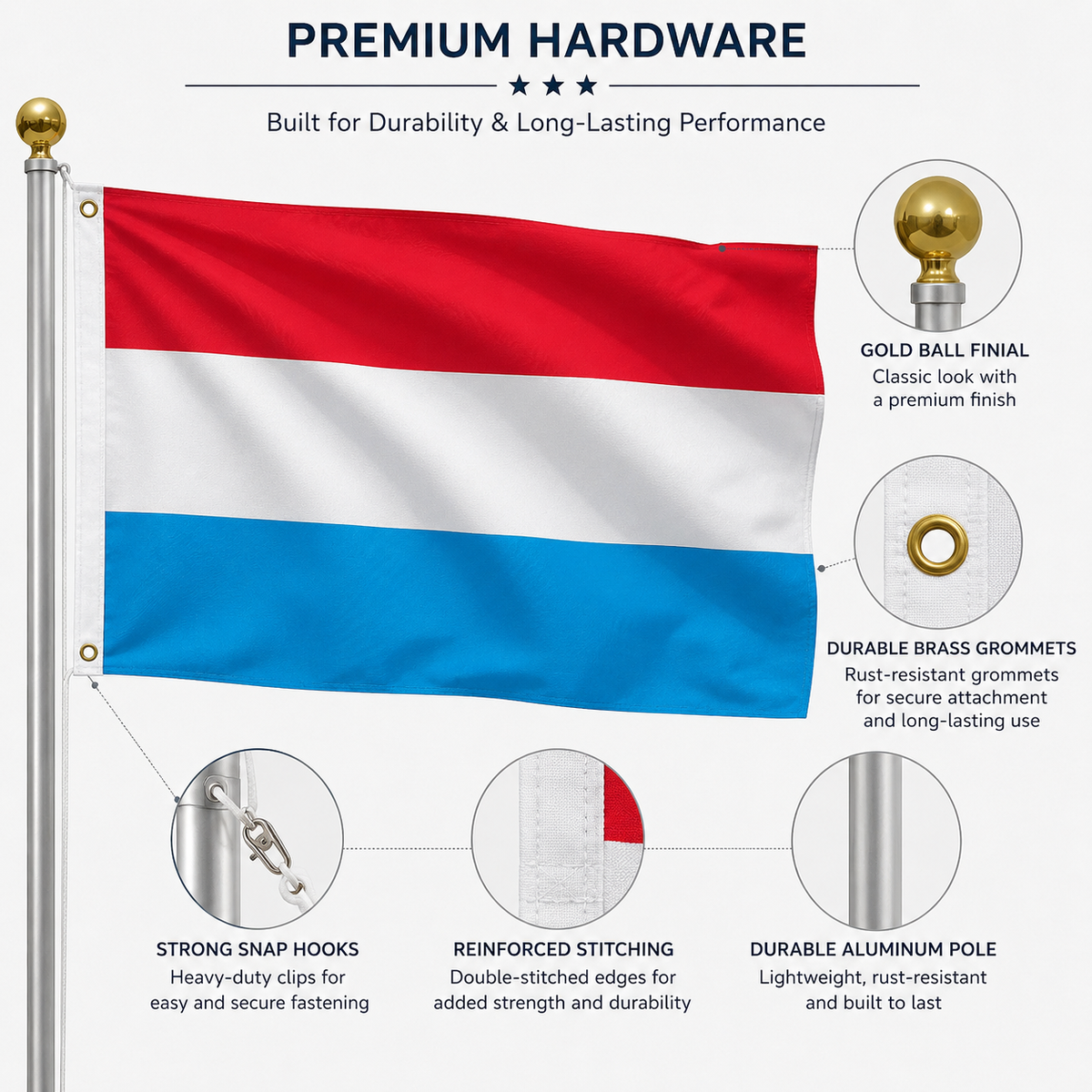 Luxembourg Flag 2'x3' to 5'x8' Nylon
