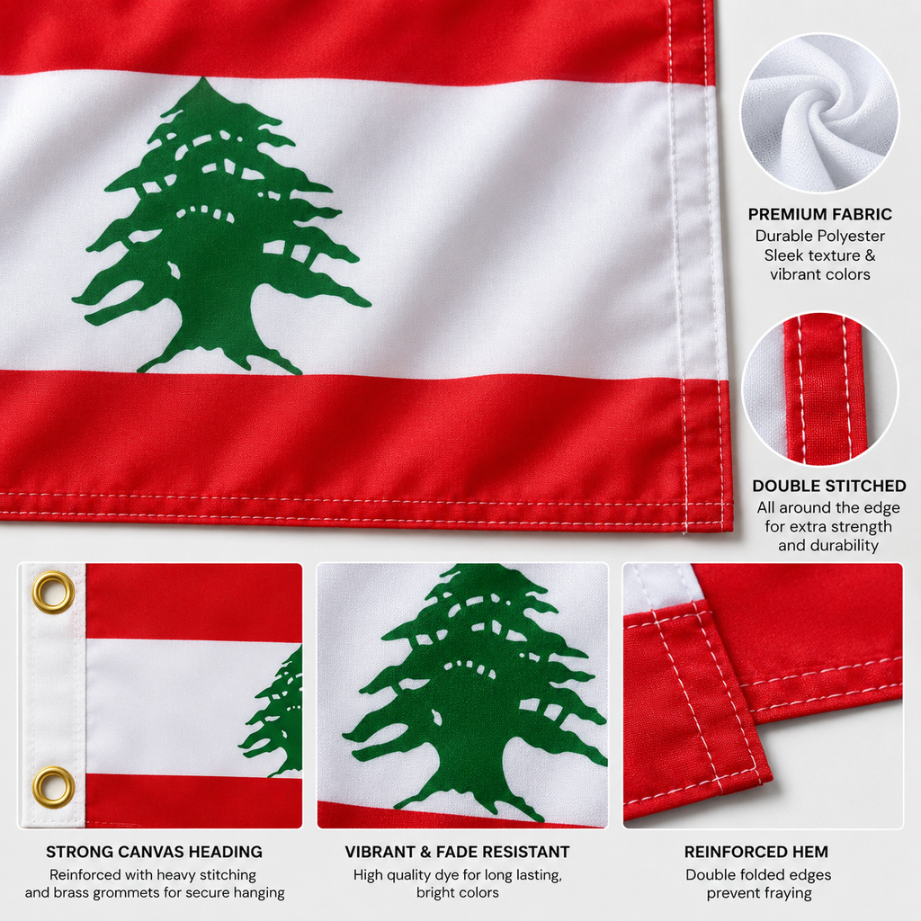 Lebanon Flag 2'x3' to 5'x8' Nylon