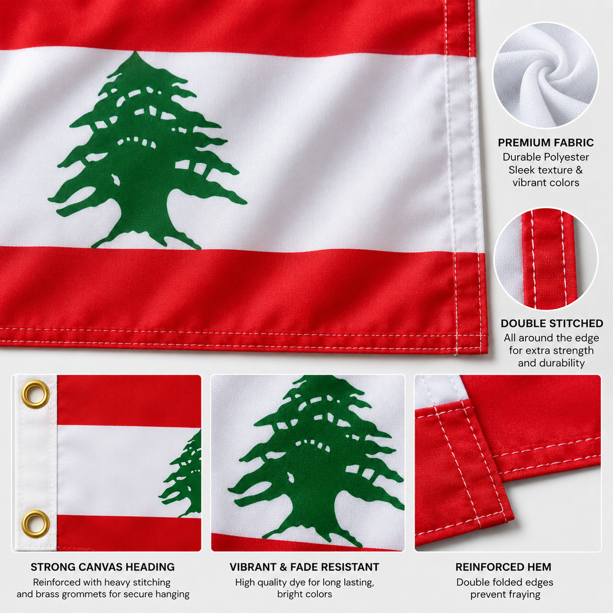 Lebanon Flag 2'x3' to 5'x8' Nylon