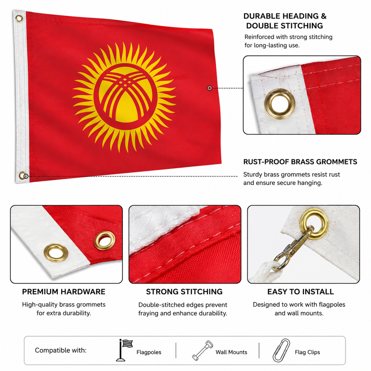Kyrgyzstan Flag 2'x3' to 5'x8' Nylon