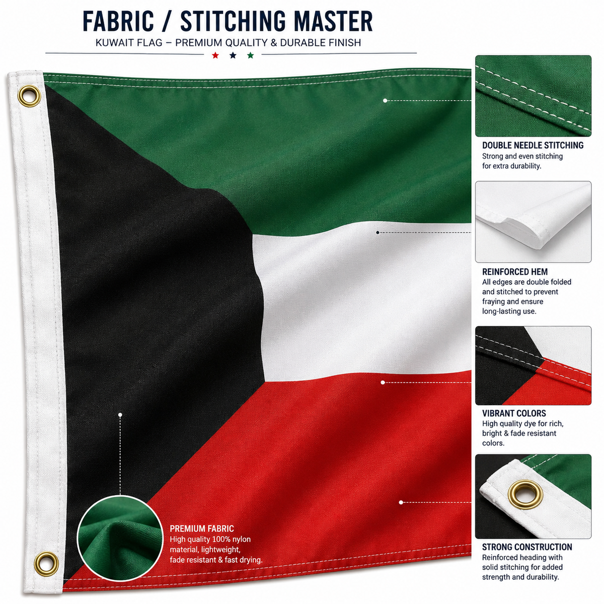 Kuwait Flag 2'x3' to 5'x8' Nylon