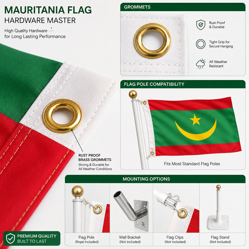 Mauritania Flag 2'x3' to 5'x8' Nylon