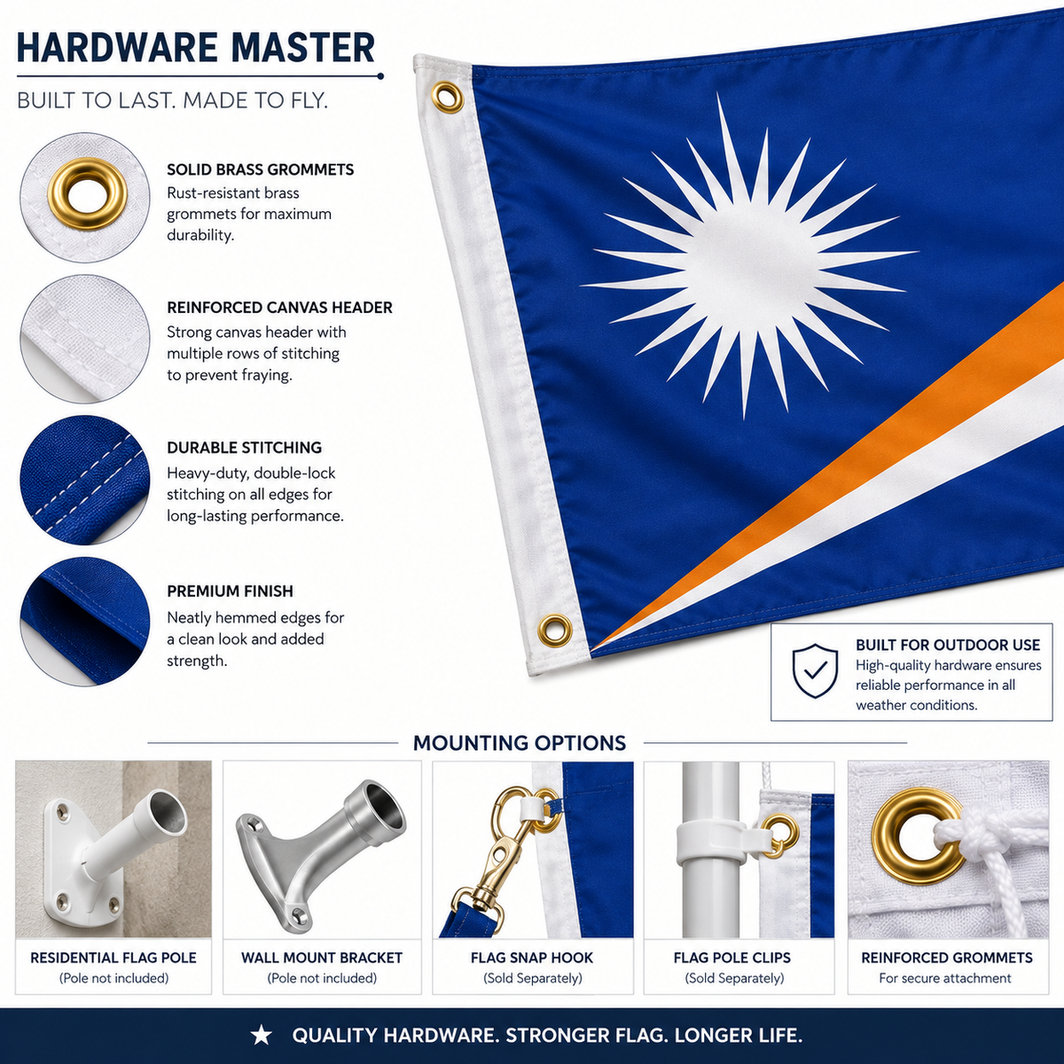 Marshall Islands Flag 2'x3' to 5'x8' Nylon