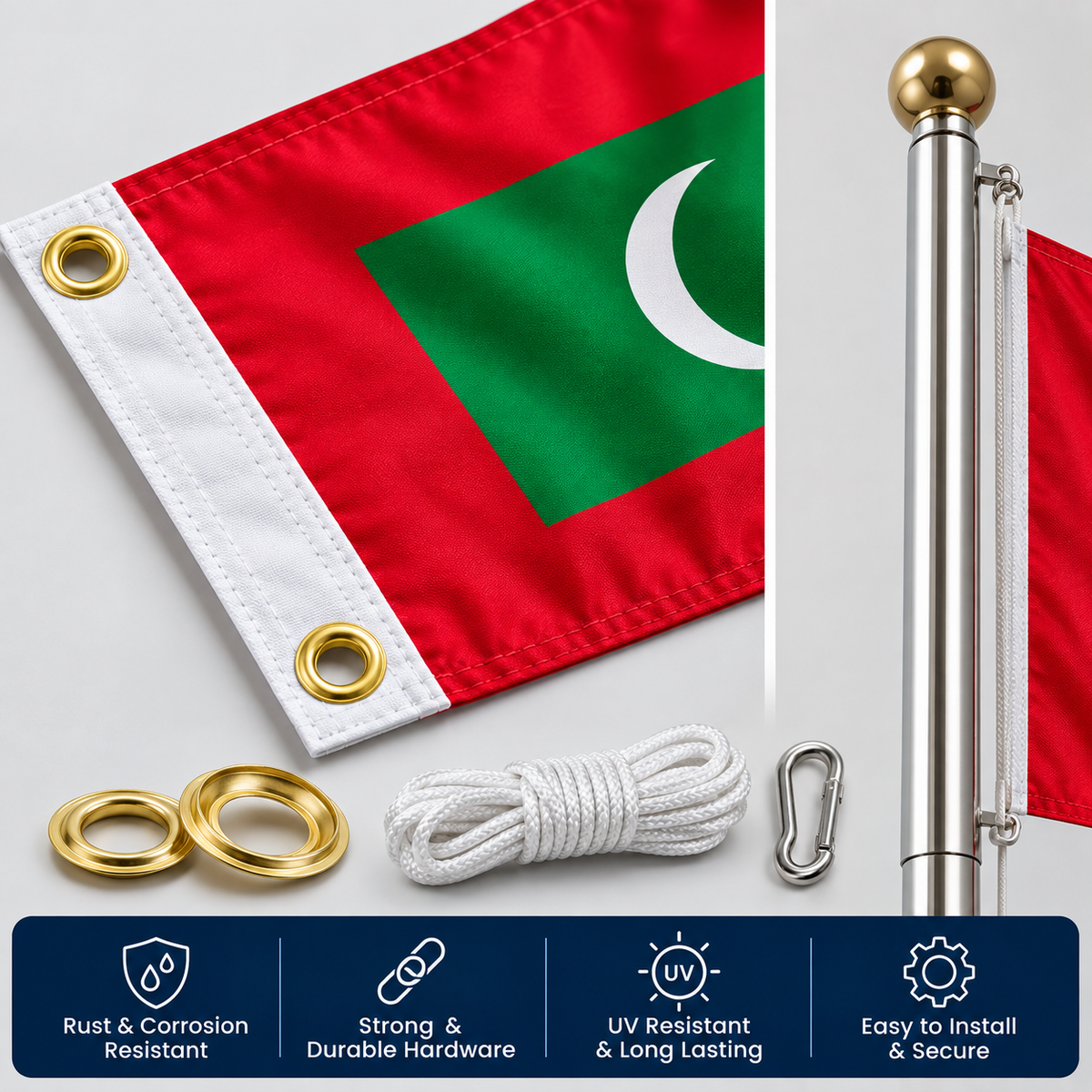 Maldives Flag 2'x3' to 5'x8' Nylon