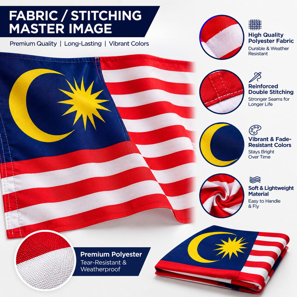 Malaysia Flag 2'x3' to 5'x8' Nylon