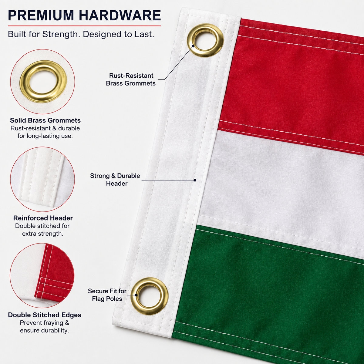 Hungary Flag 2'x3' to 5'x8' Nylon
