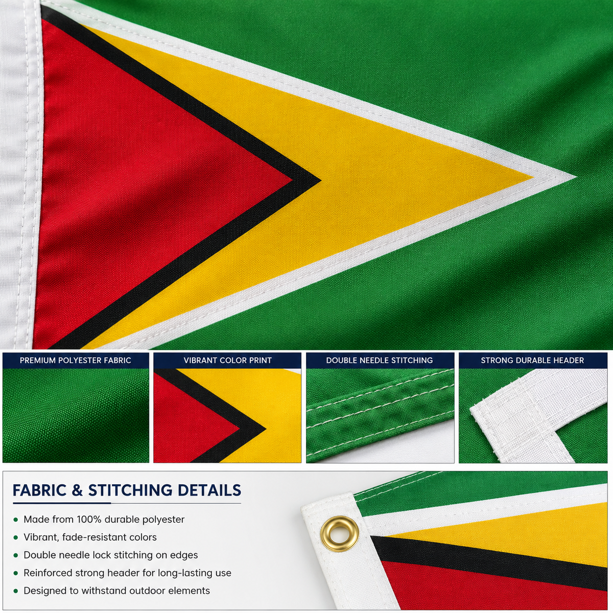 Guyana Flag 2'x3' to 5'x8' Nylon