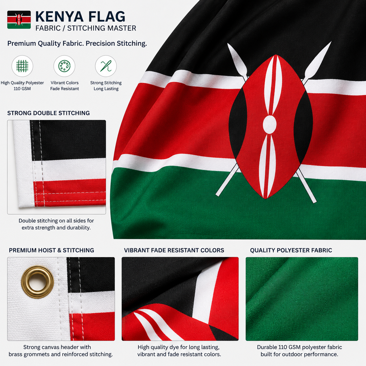 Kenya Flag 2'x3' to 5'x8' Nylon