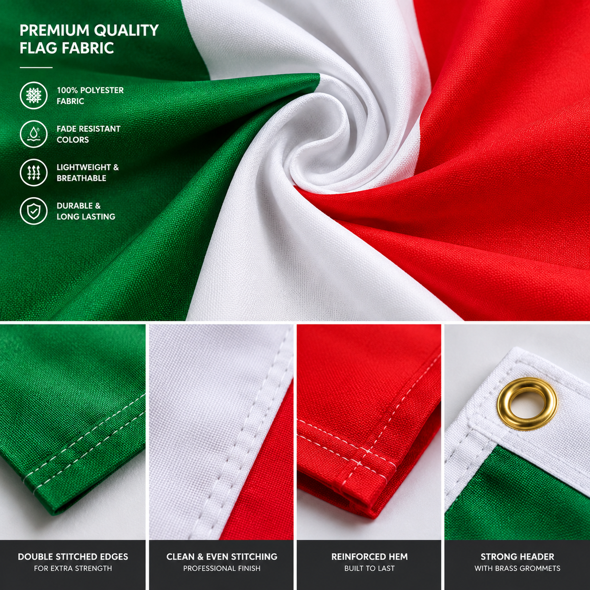 Italy Flag 2'x3' to 5'x8' Nylon