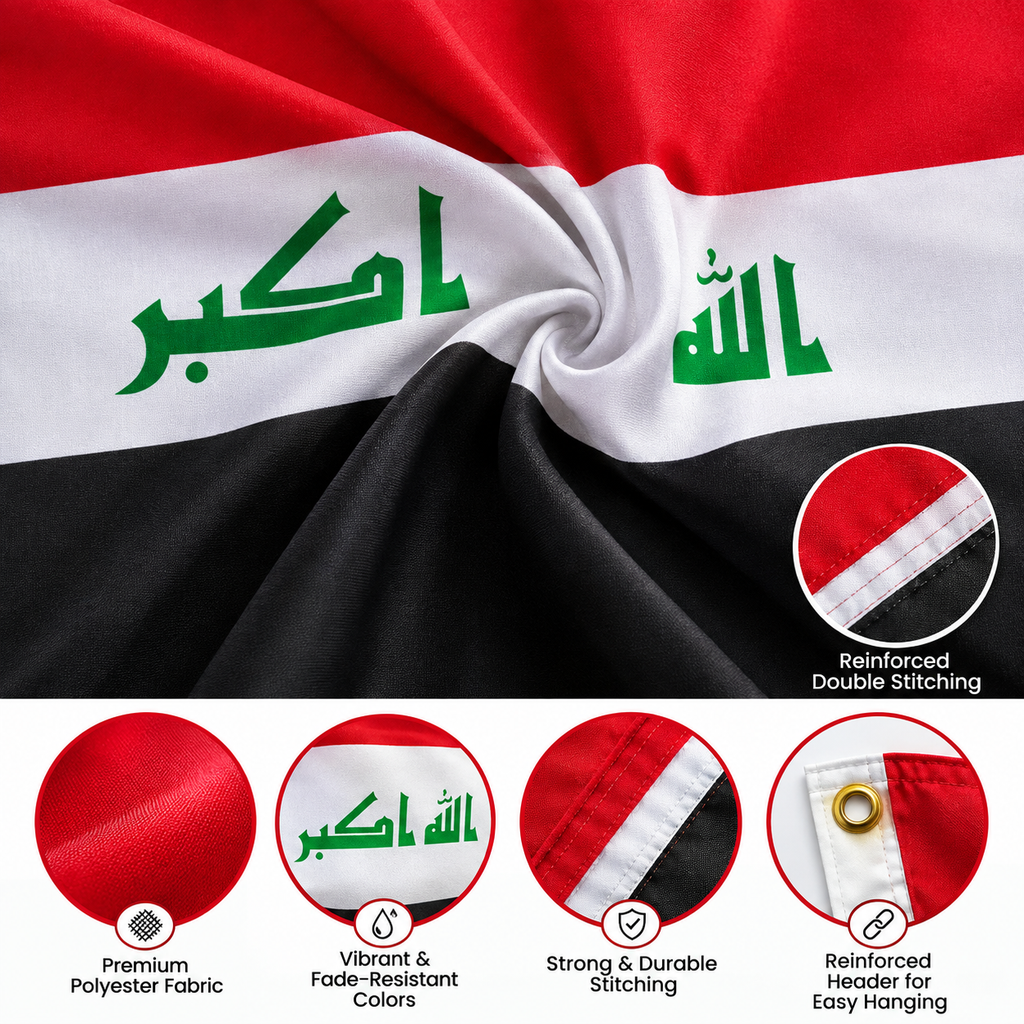 Iraq Flag 2'x3' to 5'x8' Nylon