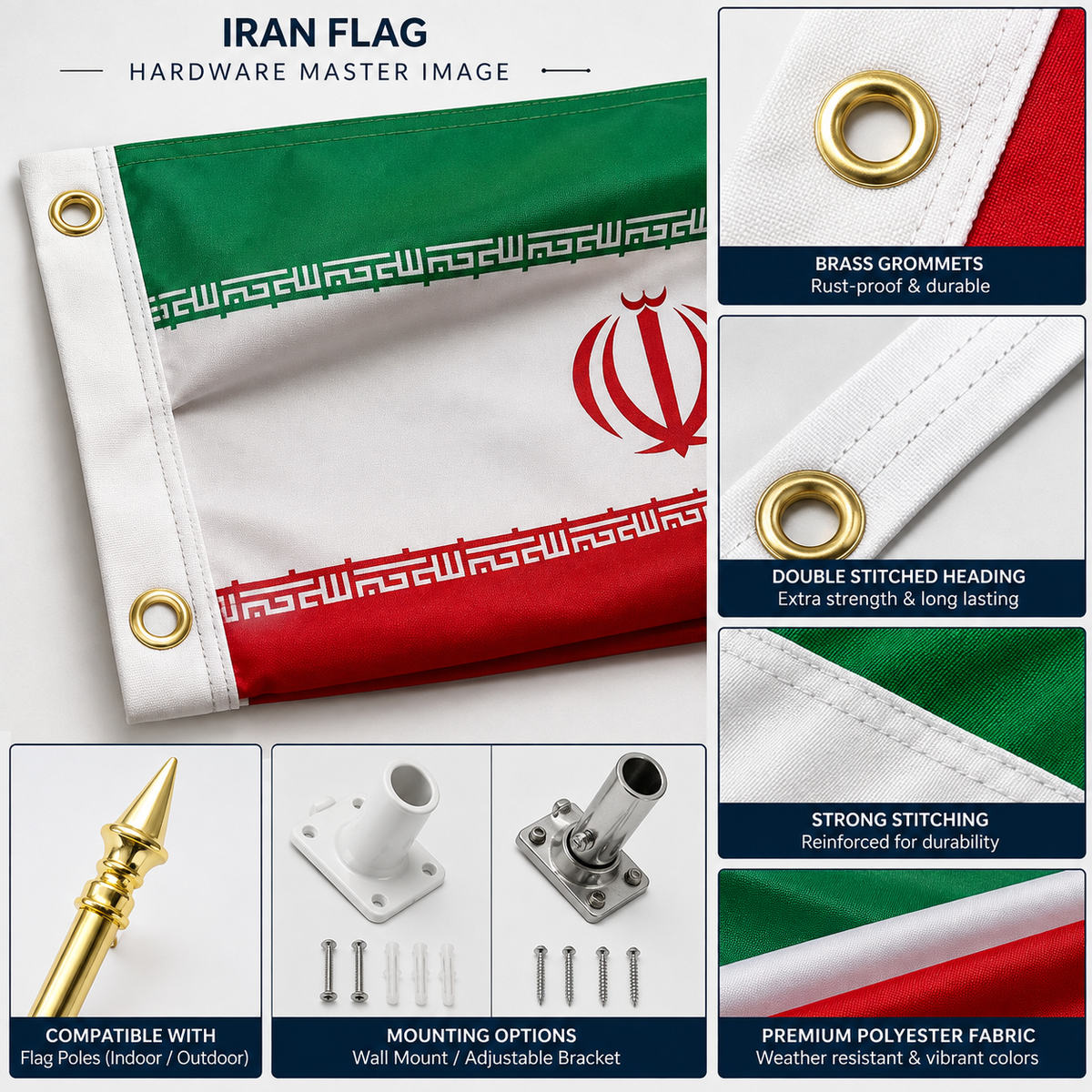 Iran Flag 2'x3' to 5'x8' Nylon