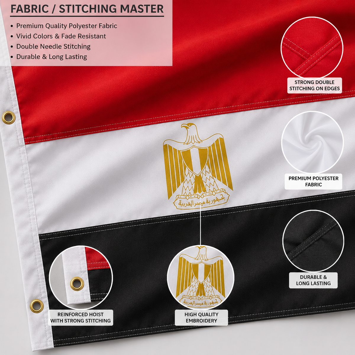 Egypt Flag 2'x3' to 5'x8' Nylon