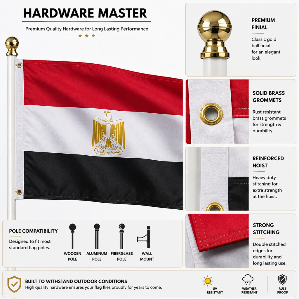 Egypt Flag 2'x3' to 5'x8' Nylon