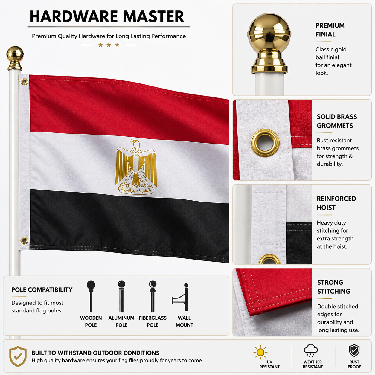 Egypt Flag 2'x3' to 5'x8' Nylon