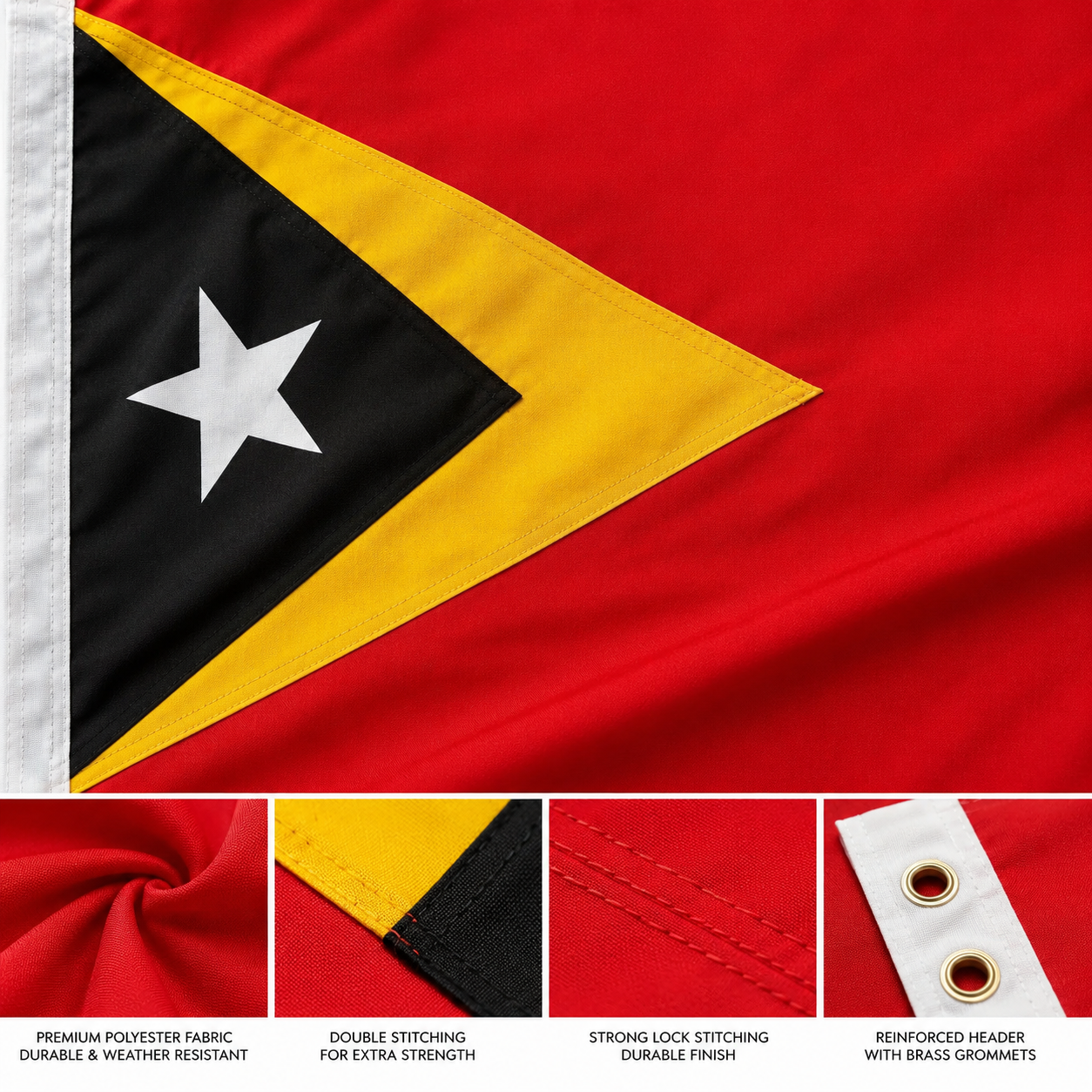 East Timor Flag 2'x3' to 5'x8' Nylon