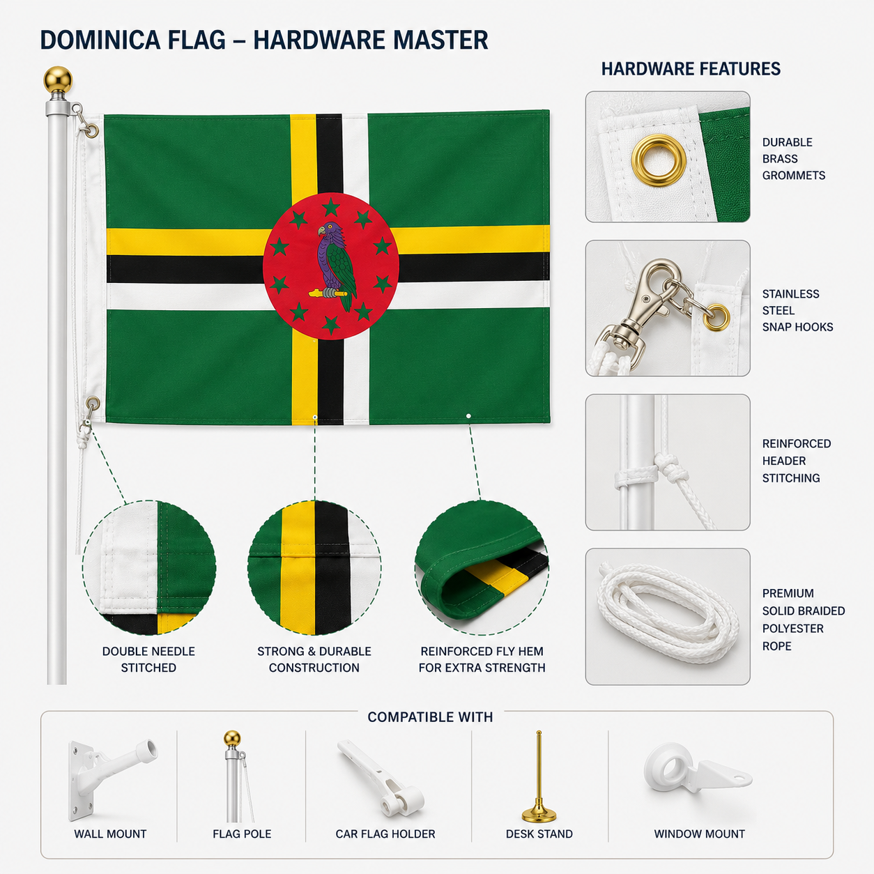 Dominica Flag 2'x3' to 5'x8' Nylon