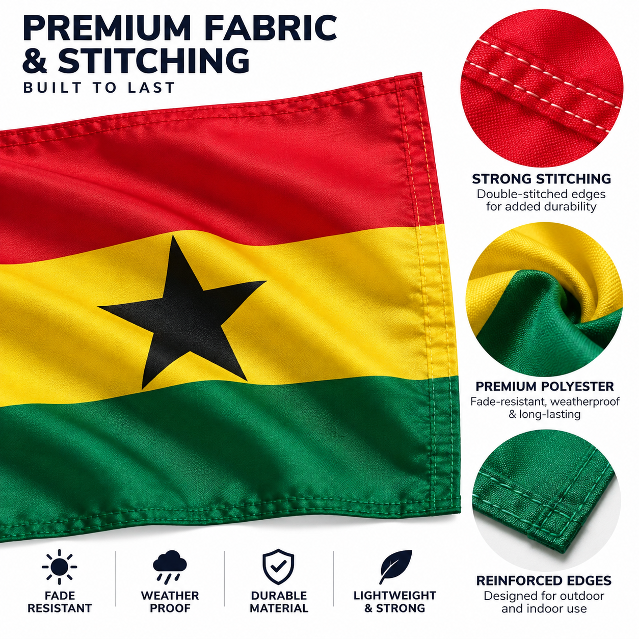 Ghana Flag 2'x3' to 5'x8' Nylon