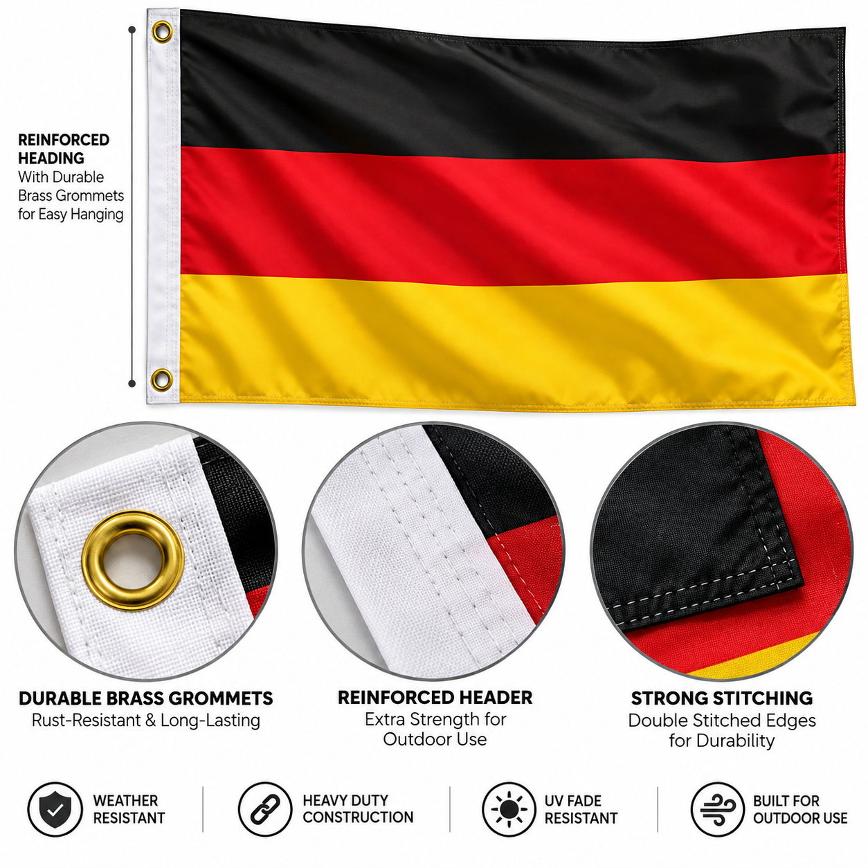 Germany Flag 2'x3' to 5'x8' Nylon