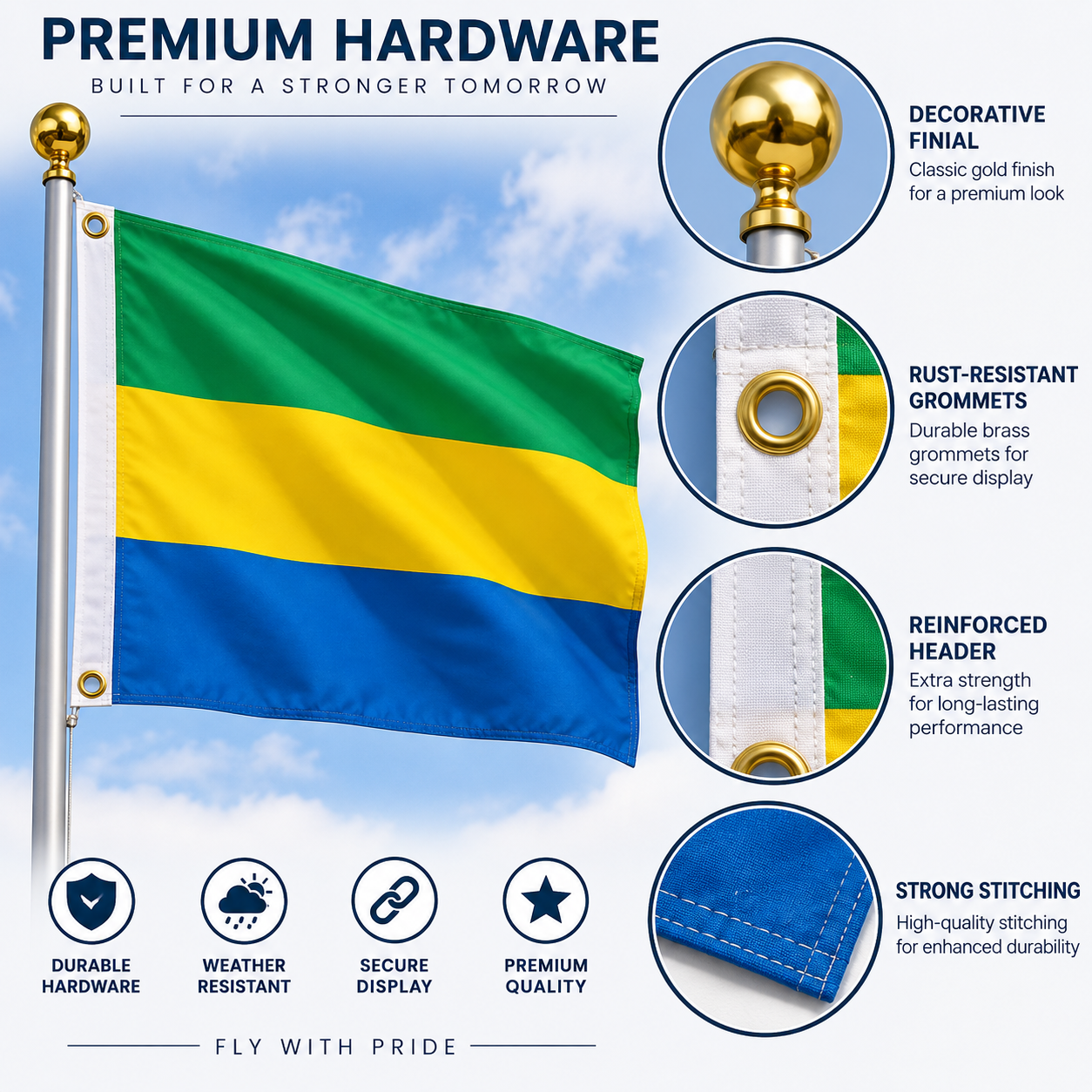 Gabon Flag 2'x3' to 5'x8' Nylon